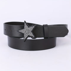 Vintage PU Leather Pentagram Belt with Rhinestone Buckle