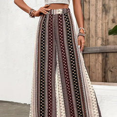  Colorblock Ditsy Print Wide Leg Pants