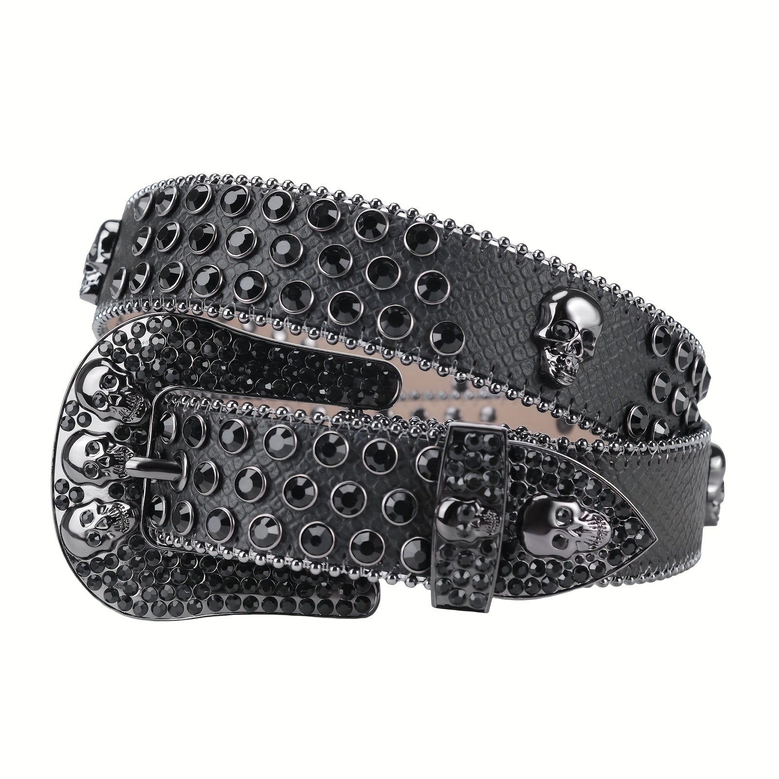 Sparkle Rhinestone Skull Belt Men's Denim Crystal Studs Jeans
