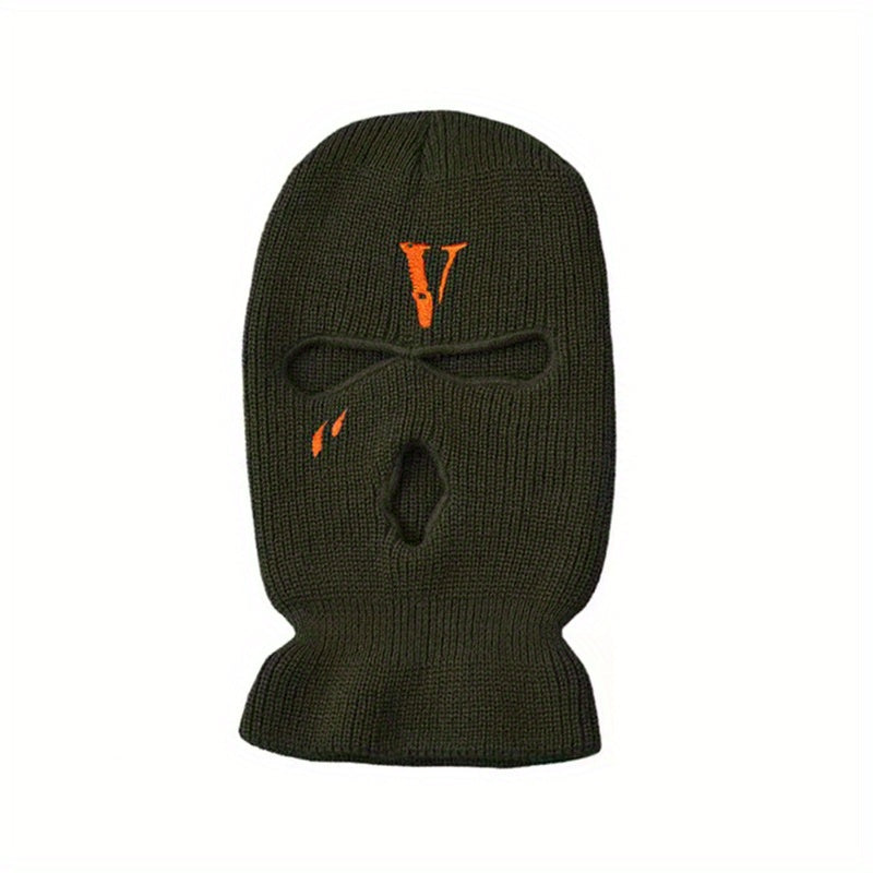 Men's Embroidered V Riding Hooded Warm Hat
