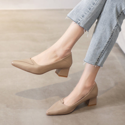 Women's Chunky Heel Court Pumps Slip On Mid Heels Soft & Comfortable