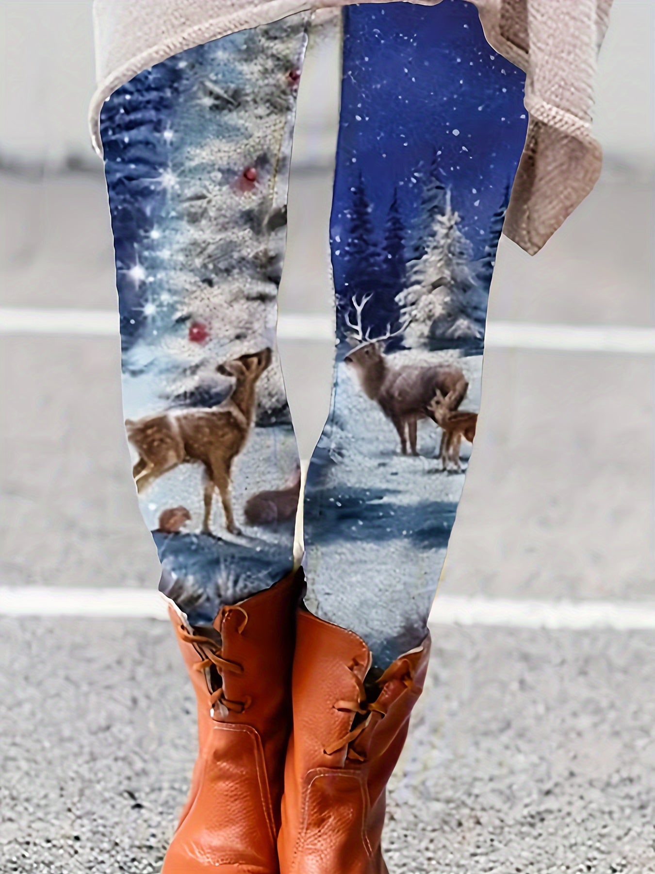  Snowflake Print High Rise Leggings