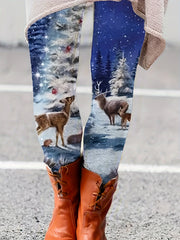  Snowflake Print High Rise Leggings