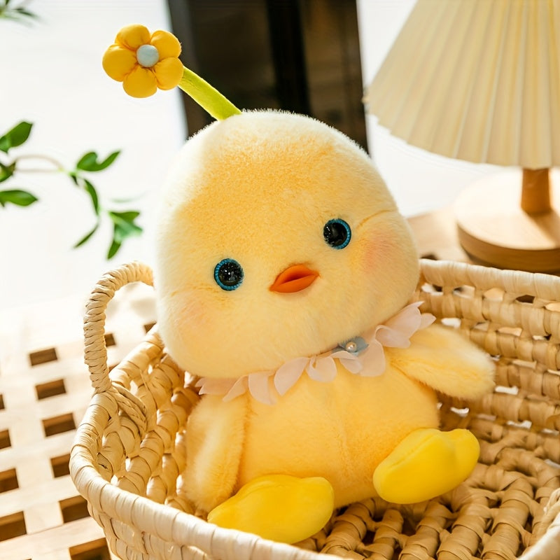 Yellow Flower Chick Plush Toy Soft Polyester Holiday Gift