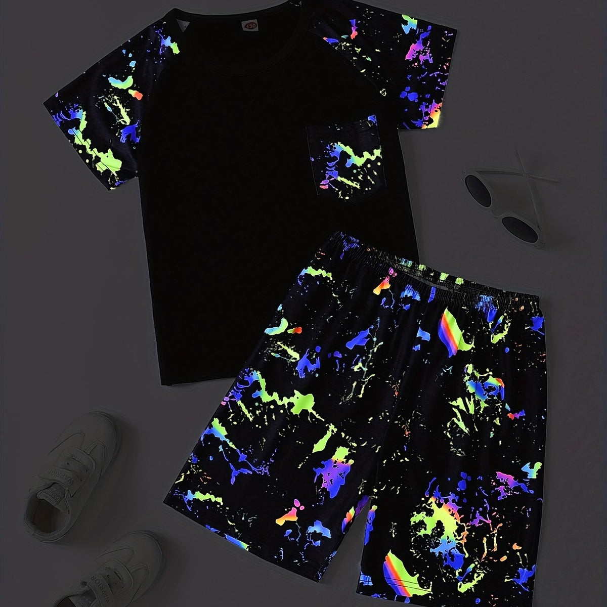 Boys Tie Dye T shirt Matching Shorts Kids Clothes Summer