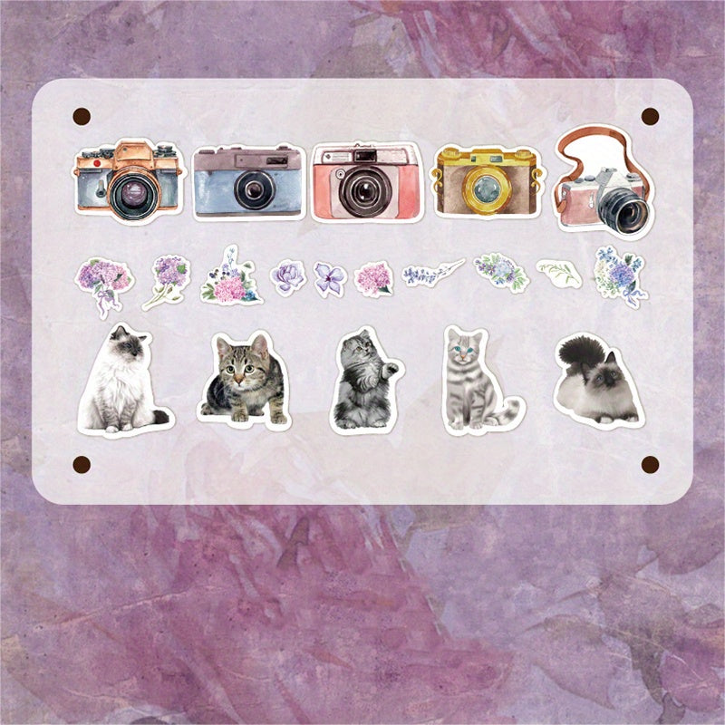 40pcs Vintage Plant & Flower Cat Stickers for DIY Crafts
