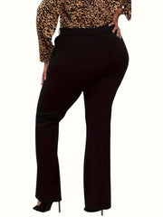  Solid Straight Leg Trousers Medium Stretch