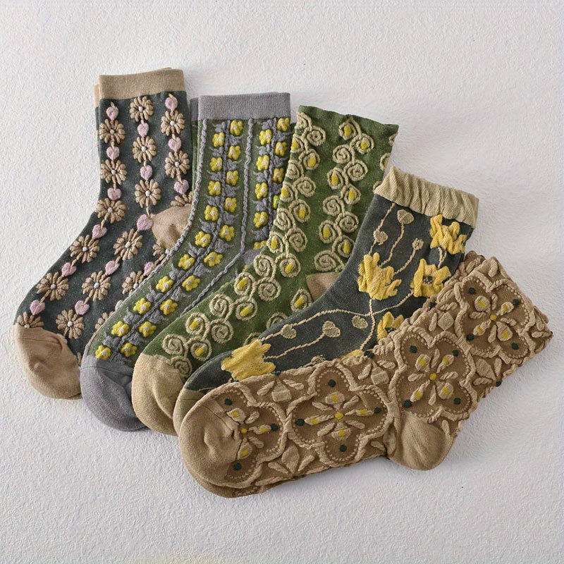 10 Pairs Floral Print Socks Mid Tube Stockings for Women