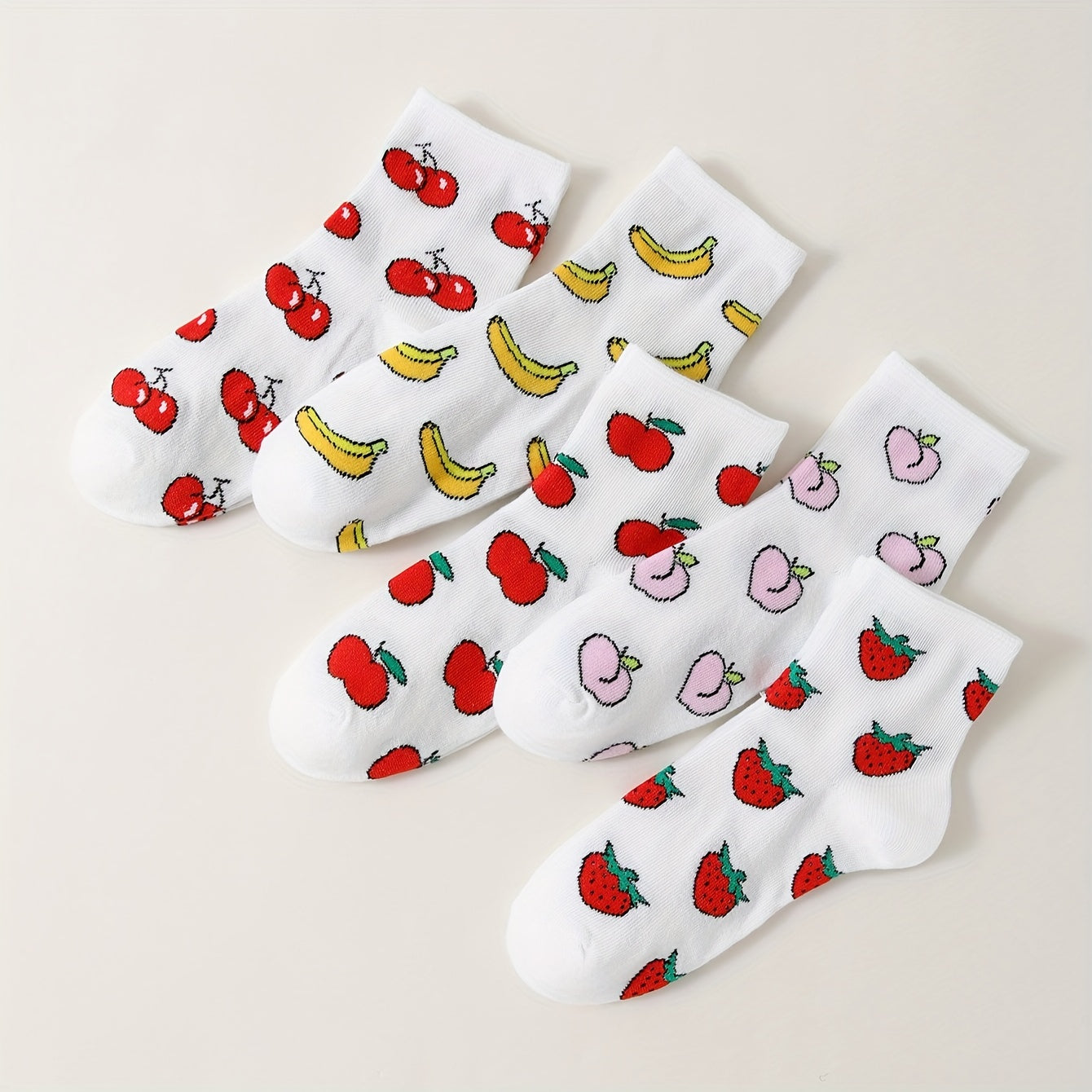 5 Pairs Fruit Print Socks for Women