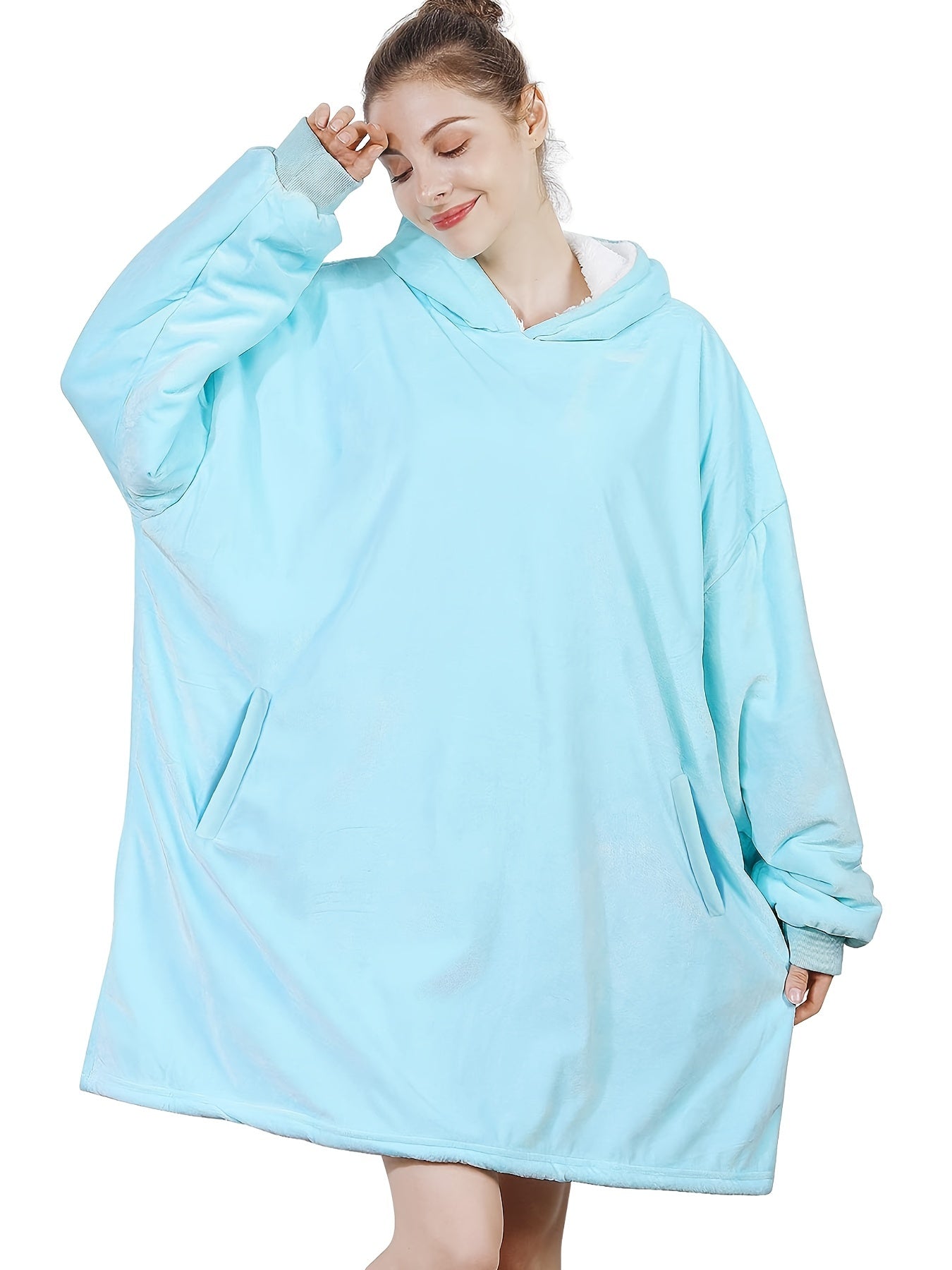  Fleece Hooded Lounge Robe with Pockets