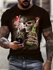 Men's Skeleton & Beer Graphic 3D Print Tee
