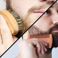 Beard Brush Comb Set Bristle Wooden Comb Facial Styling Grooming