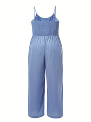  Solid Cowl Collar Wide Leg Cami Jumpsuit