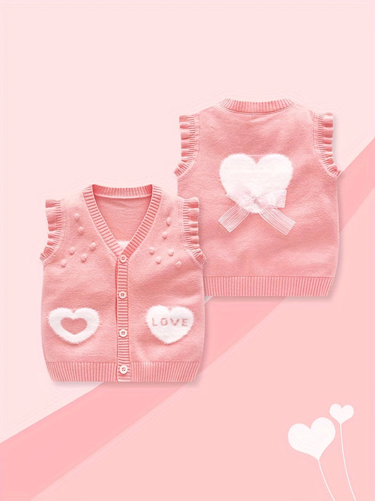 Baby Vest Knitted Sweater Top Spring Autumn V Neck Button Sleeveless Blouse