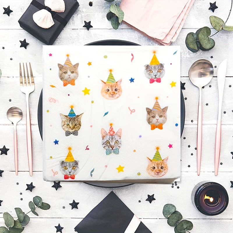 Cat Birthday Party Supplies Plates and Napkins Set