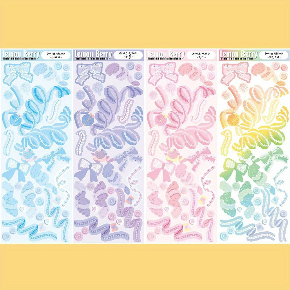 Waterproof Lace Bowknot Stickers for Journals & Crafts, Pastel Colors