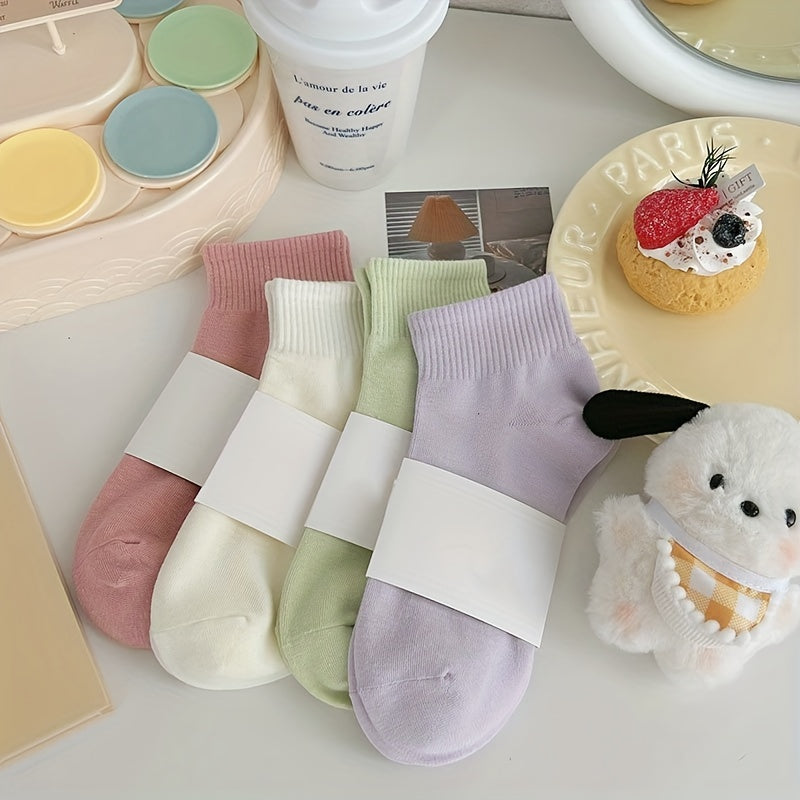 10 Pairs Solid Short Socks Comfy & Breathable Women's Stockings