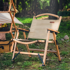Foldable Outdoor Camping Chair with Wooden Frame