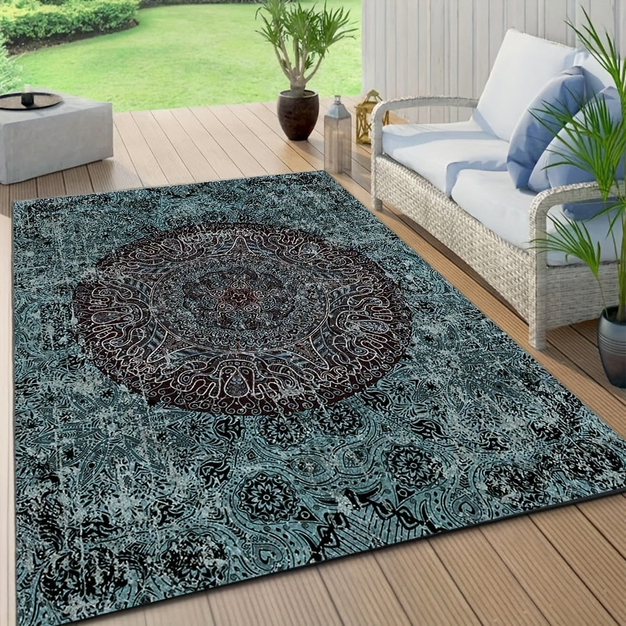Vintage Boho Area Rug Distressed Non-slip TPR Base Soft Polyester Fiber Mat