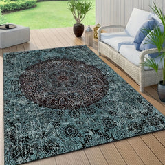Vintage Boho Area Rug Distressed Non-slip TPR Base Soft Polyester Fiber Mat