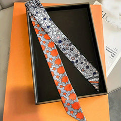 Vintage Floral Print Skinny Scarf Ribbon Neck Tie