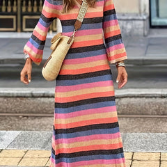 Plus Size Colorblock Stripe Print V Neck Maxi Dress