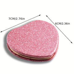 Glitter Pink Heart Shaped Mirror for Girls and Women - Makeup and Travel