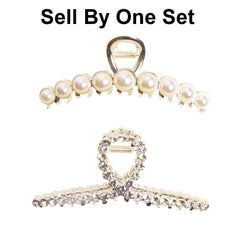 Vintage Metal Rhinestone Hair Claw Clips Large Size Pearl Hair Jaw Clips