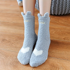Bear Pattern Fuzzy Socks Mid Tube Stockings