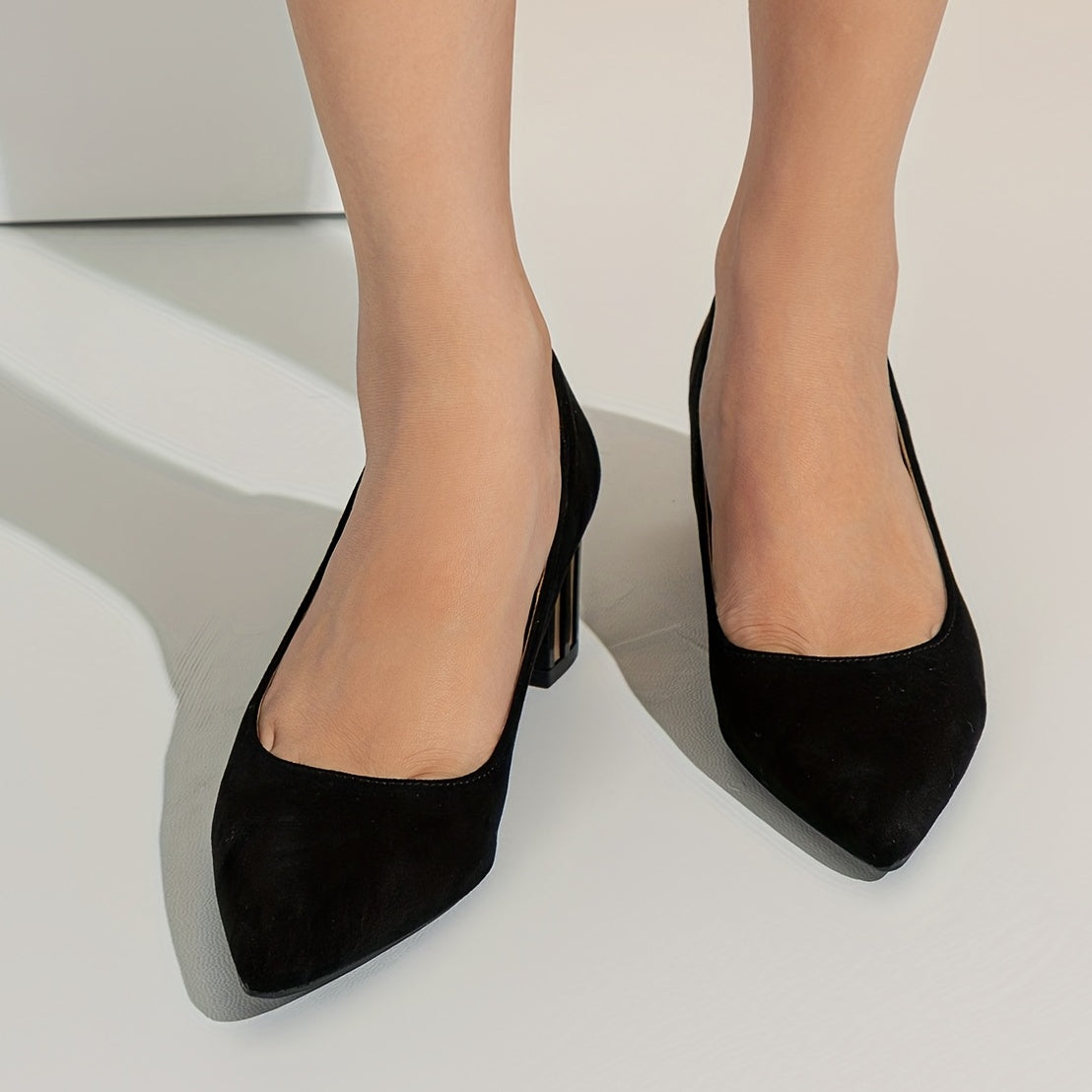 Women's Chunky Heels Pointed Toe Work Pumps Slip On Dress Heels