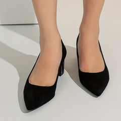 Women's Chunky Heels Pointed Toe Work Pumps Slip On Dress Heels