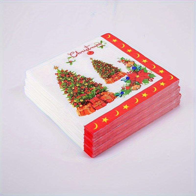 Merry Christmas Tree Print Napkins 20pcs Red Party Tableware for Xmas Party