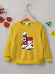 Canvas Shoes Print Boys Casual Pullover Sweatshirt Long Sleeve Crew Neck Tops