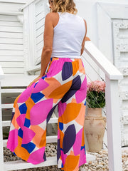  Colorblock Geo Print Wide Leg Pants