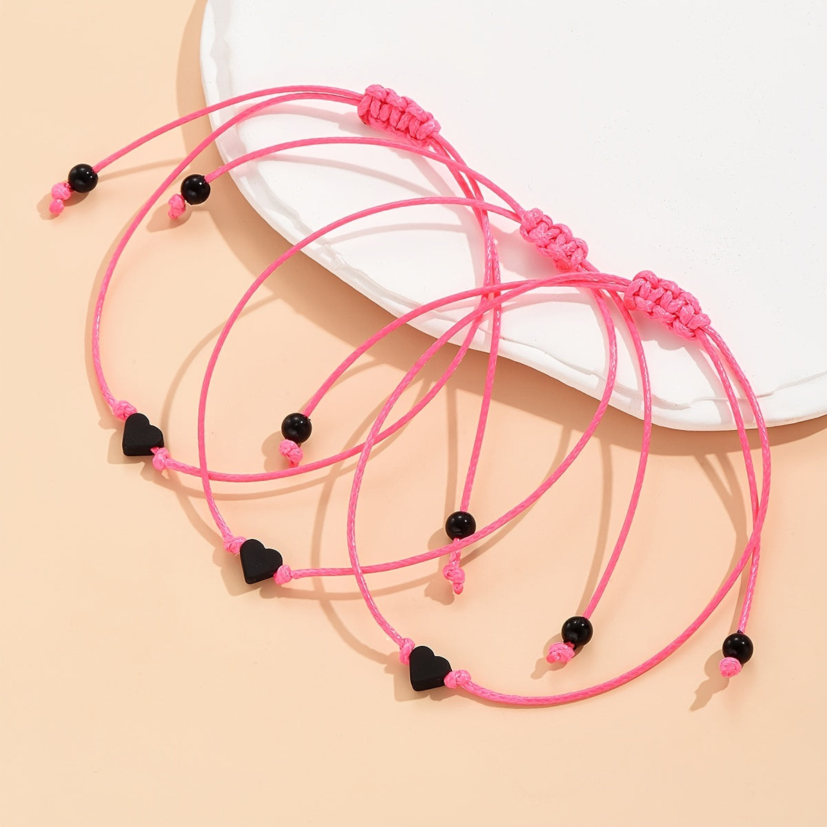3 Pcs Rope Bracelet Heart Shape Adjustable Friendship Bangles