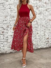 Floral Print Halter Neck Dress Sexy Backless Halter Dress Spring Summer