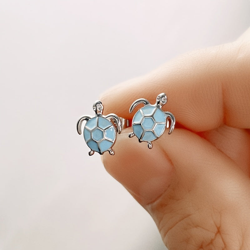 Sterling Silver Opal Turtle Stud Earrings Ocean Jewelry