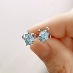 Sterling Silver Opal Turtle Stud Earrings Ocean Jewelry