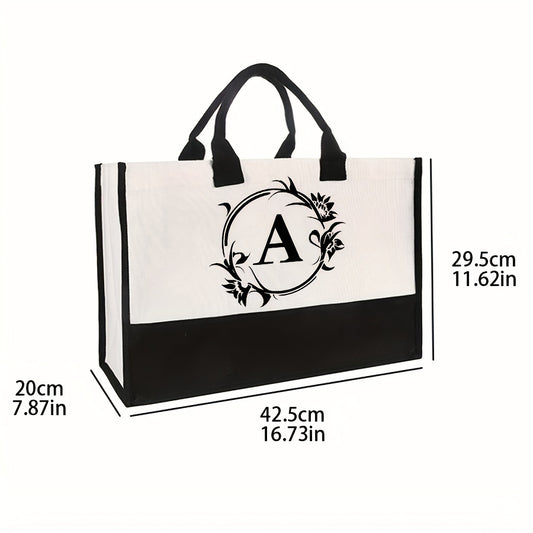 Canvas Tote Bag Letter Pattern Handbag Vintage Casual Shopping Bag