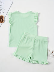 2Pcs Toddler Girls Summer Outfit Sleeveless Tops Shorts Set