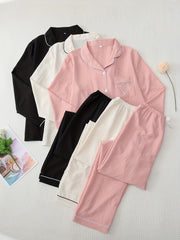 3 Sets Heart Print Pajama Set Long Sleeve Top & Pants Sleepwear