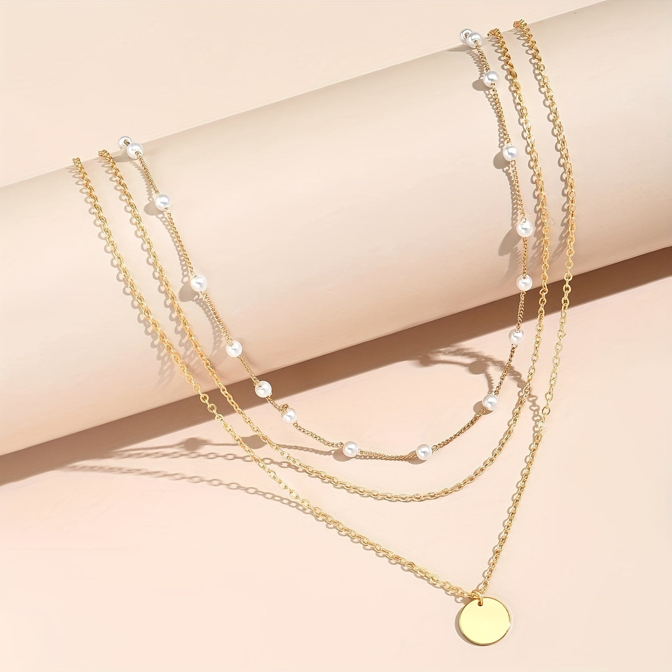2pcs Faux Pearl Geometric Necklace Set