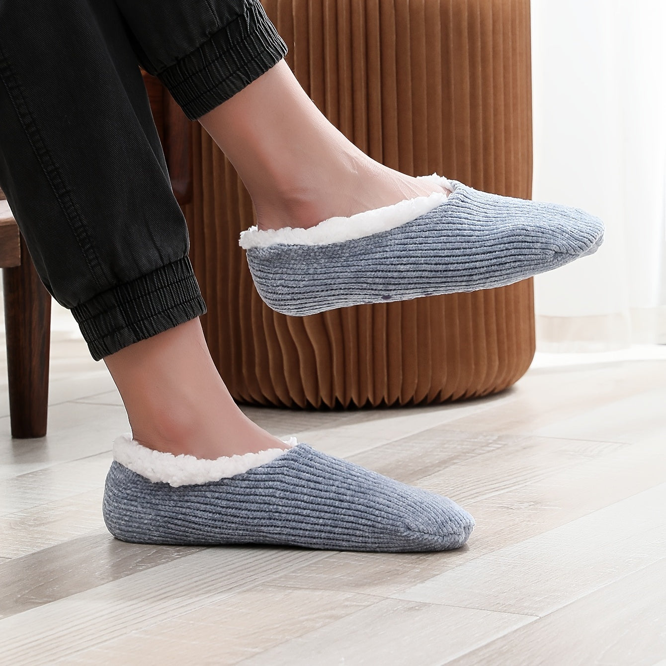Men's Striped Fleece Slipper Socks