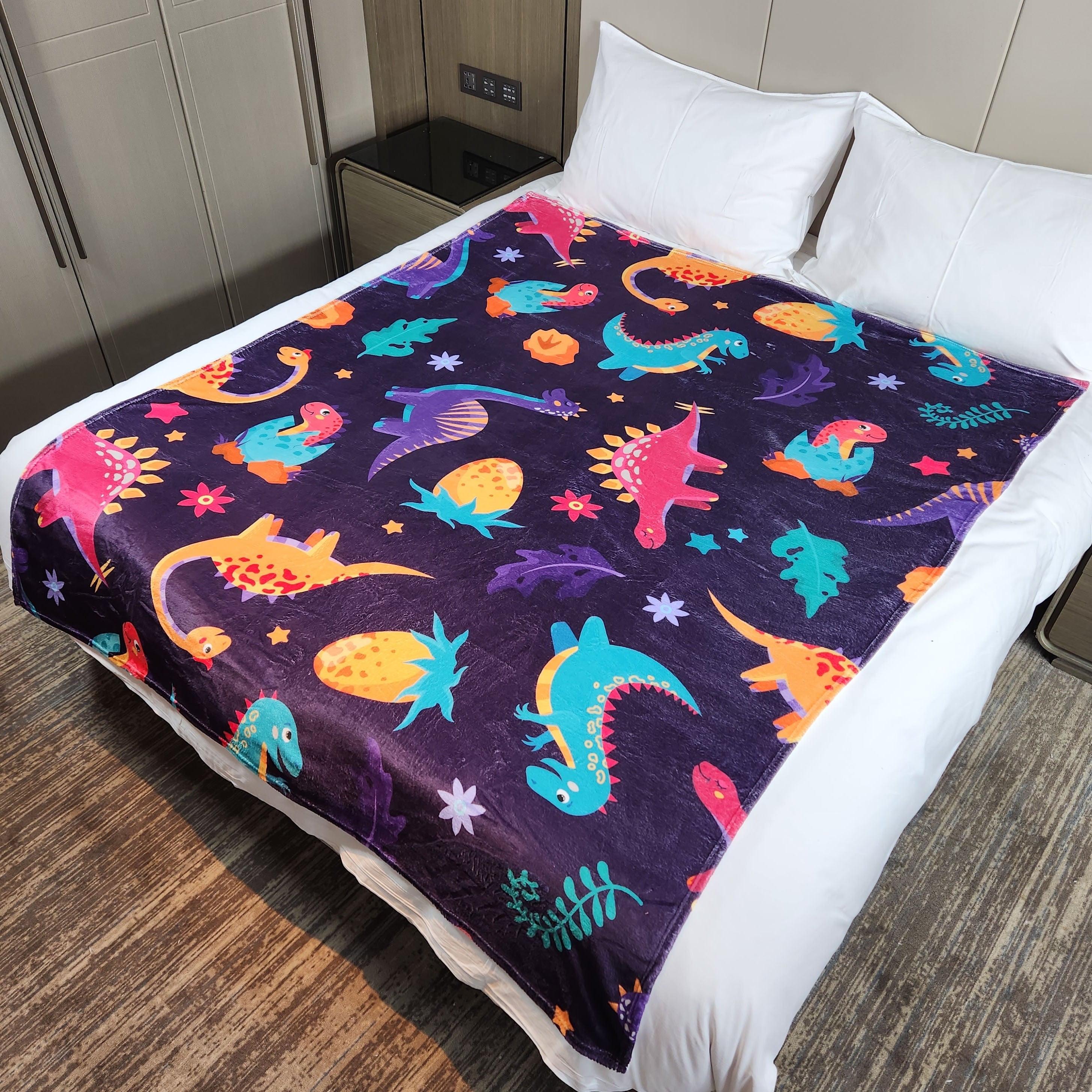 Cartoon Dinosaur Flannel Blanket for Travel Camping Office Sofa Nap