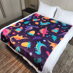 Cartoon Dinosaur Flannel Blanket for Travel Camping Office Sofa Nap