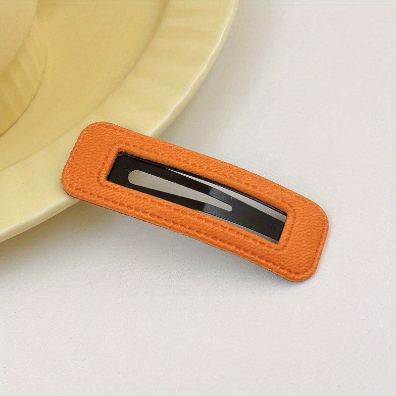 5pcs PU Leather Hair Clip Snap Clip Side Hair Bang Braids Women Girls Sweet