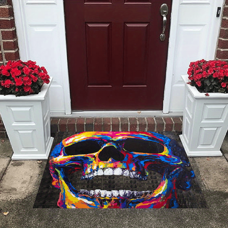 Halloween Skeleton Head Floor Mat Colorful Anti-Slip Carpet