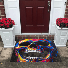 Halloween Skeleton Head Floor Mat Colorful Anti-Slip Carpet