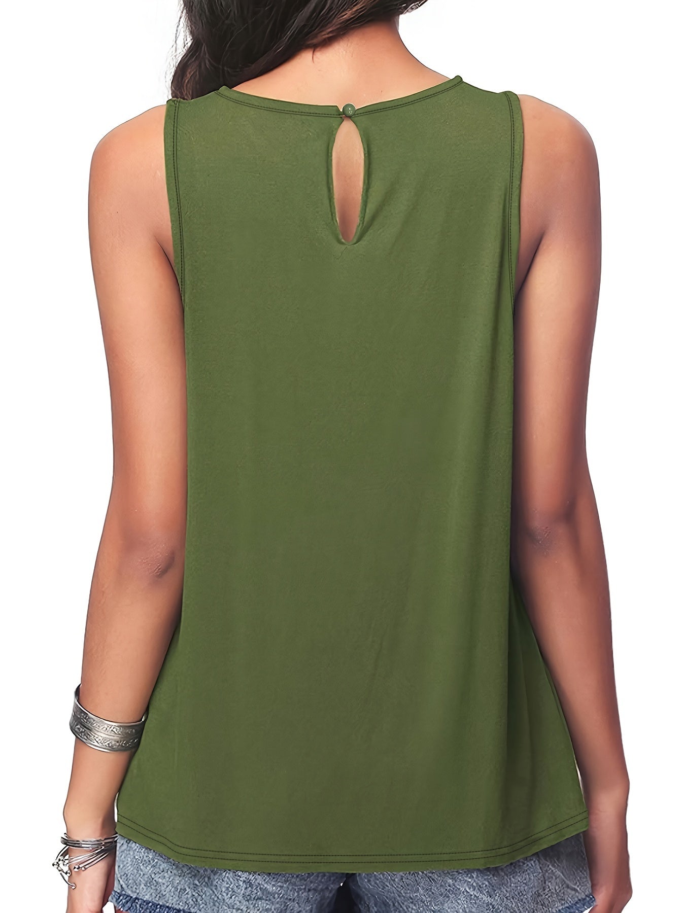  Casual Tank Top Women's Plus Solid Ruched Keyhole Back Tank Top