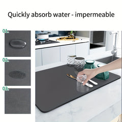Dark Gray Dish Drying Mat Absorbent Non Slip Mat